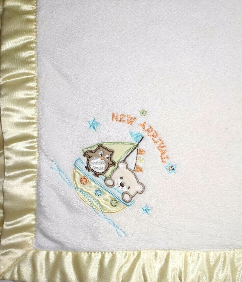 Vitaminas Bebé Nueva Llegada Oso Búho Velero Manta Amarillo Satinado Borde Vellón Foto 4 de 4