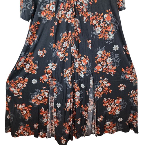 Torrid Dark Floral Print Maxi Dress Double Slits Sz 1X Lace Inset Sleeve Gothic - Picture 9 of 15