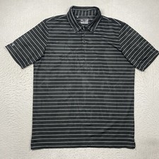 Under Armour Polo Shirt HeatGear Mens Large Black Striped Short Sleeve