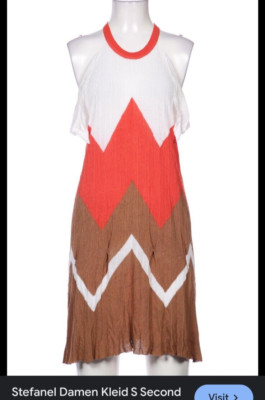 Stefanel Collectible Women's Linen Blend Casual Chic Chevron Halter Dress Sz S