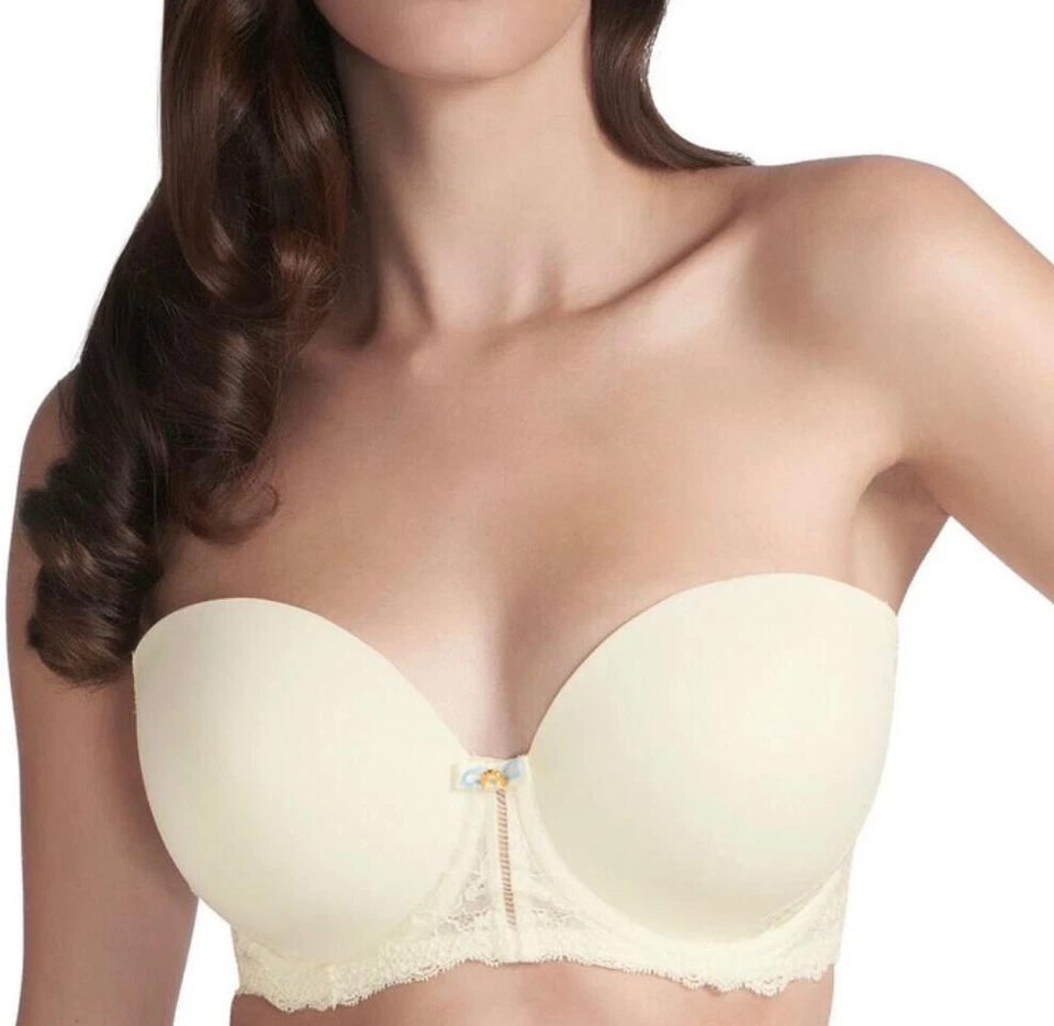 Sujetador sin tirantes rosa fauve Chantilly talla 38D acolchado moldeado encaje boda 0162 nuevo Foto 3 de 4