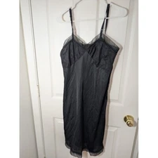 Black Slip Dress Lingerie Nightgown Lace Trim Sheer Details Y2K Bows