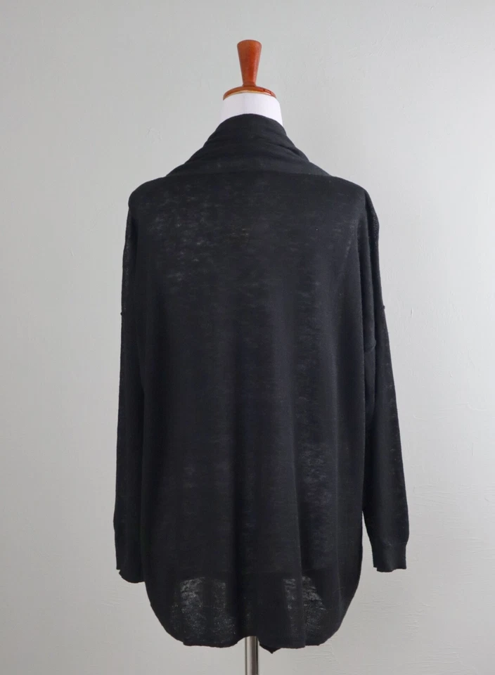 Suéter Cardi ANN TAYLOR NUEVO CON ETIQUETAS $78 Negro Sólido Frente Abierto Lino Talla Mediana Foto 4 de 4