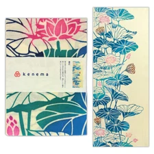 Japanese Cotton Tenugui Tapestry Hand Towel Bento Cloth Lotus Flower 35" x 13.5"