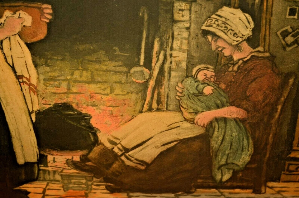 Pintura ilustración retrato familiar casa firmada original vintage de Paul Gilbert Foto 4 de 4