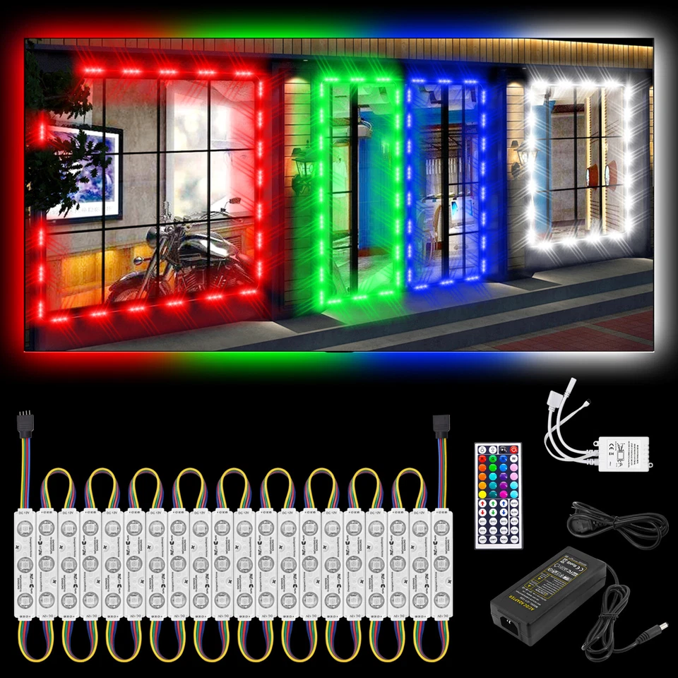 3-300m 12V Plug Injection 5050 RGB 3 LED Module Light Shop Mall Window Sign Lamp - Image 2 of 4