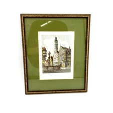 Vintage Rothenburg Germany Colored Etching Print Signed