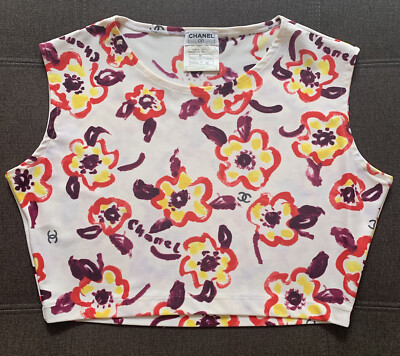 Chanel Auth Vintage 1996 CC Logo Watercolor Floral Cropped