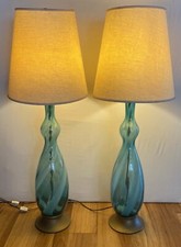 pair of blue Vtg clear twist Murano table lam...