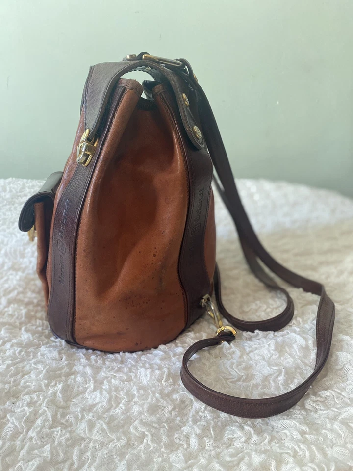 Mochila Grande de Diseñador Marino Orlandi Bolso Cubo Cuero Marrón Cartera Eslinga Foto 3 de 4