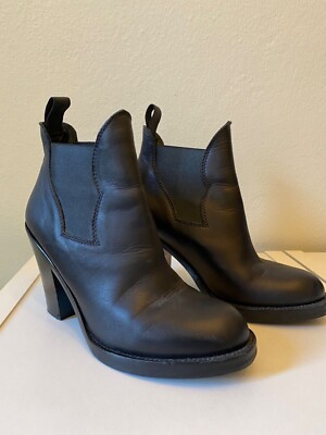 ACNE Black Leather Chelsea Ankle Heel Boots Size 39 US 9 