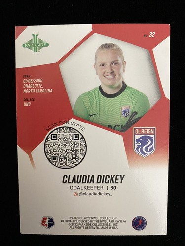 Claudia Dickey OL Seattle Reign Rookie Card 2022 NWSL UNC Parkside Soccer Card - Picture 2 of 2
