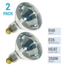 2 Pack 250W Watt Infrared Brooder Chicken Coop Hen House Clear Heat Lamp R40 E26