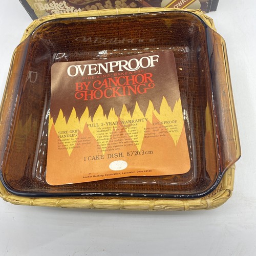 Fire King Anchor Hocking Harvest Amber Basket Buffet 8in NOS - Picture 8 of 13