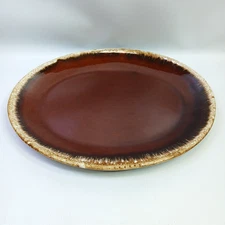 H.P. Co. Oven Proof USA  Oval Serving Platter/Plate 12" X 9" Brown Drip Pottery 