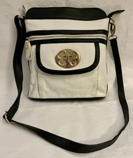 Quality Emma Fox Genuine Leather Crossbody Bag Purse White & Navy Pockets