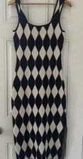 House of Harlow 1960 Geometric Diamond Knit Midi Tank Dress Black White Small S