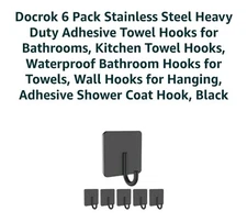 Docrok Adhesive  Towel Jolder 6 Pack Black Stainless Steel