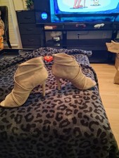 Real Suede Tan Peeptoe Heal Ankle Boots size. 6.5