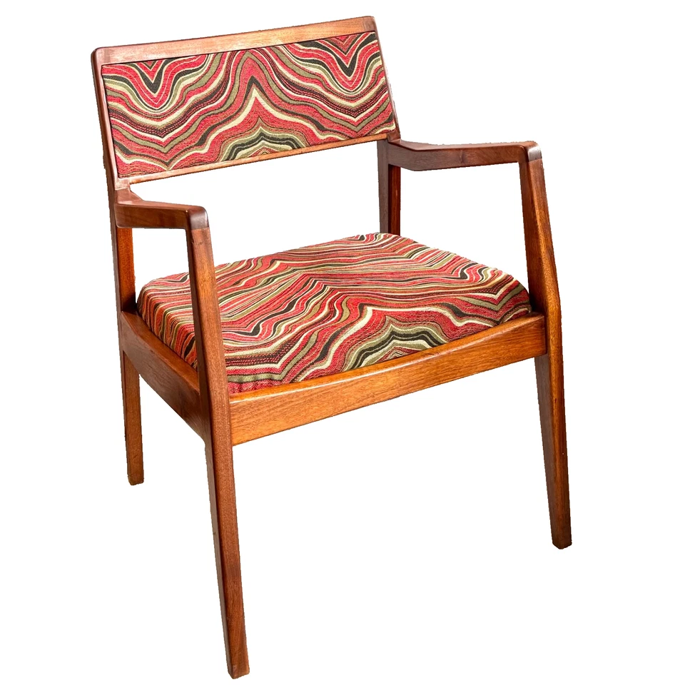 VTG MCM Solid Wood Frame Armchairs Restyled Artisan Fabric Scandinavian Lines - Image 2 of 4