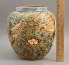 Antique Arts & Crafts WELLER Art Pottery GLENDALE Vase Planter Birds Eggs & Nest