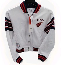 WNBA Women WEAR by Erin Andrews White/Navy Full-Snap Fleece Jacket Sz L (#E4-A4)