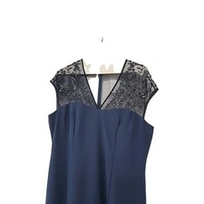 DAVID'S BRIDAL DRESS BEADED LACE SLEEVELESS NAVY V NECK LINED SZ 12 New Vintage 