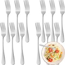 12PCS Dinner Forks Set Stainless Steel Forks Silverware Salad Kitchen 7.3" 