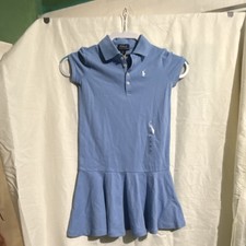 Polo Ralph Lauren Girls Blue Solid Knit Collared Logo Polo Dress 6X