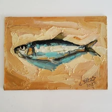 Sardine Painting Original Art Oil Modern Abstract Impasto Wall Decor Artwork