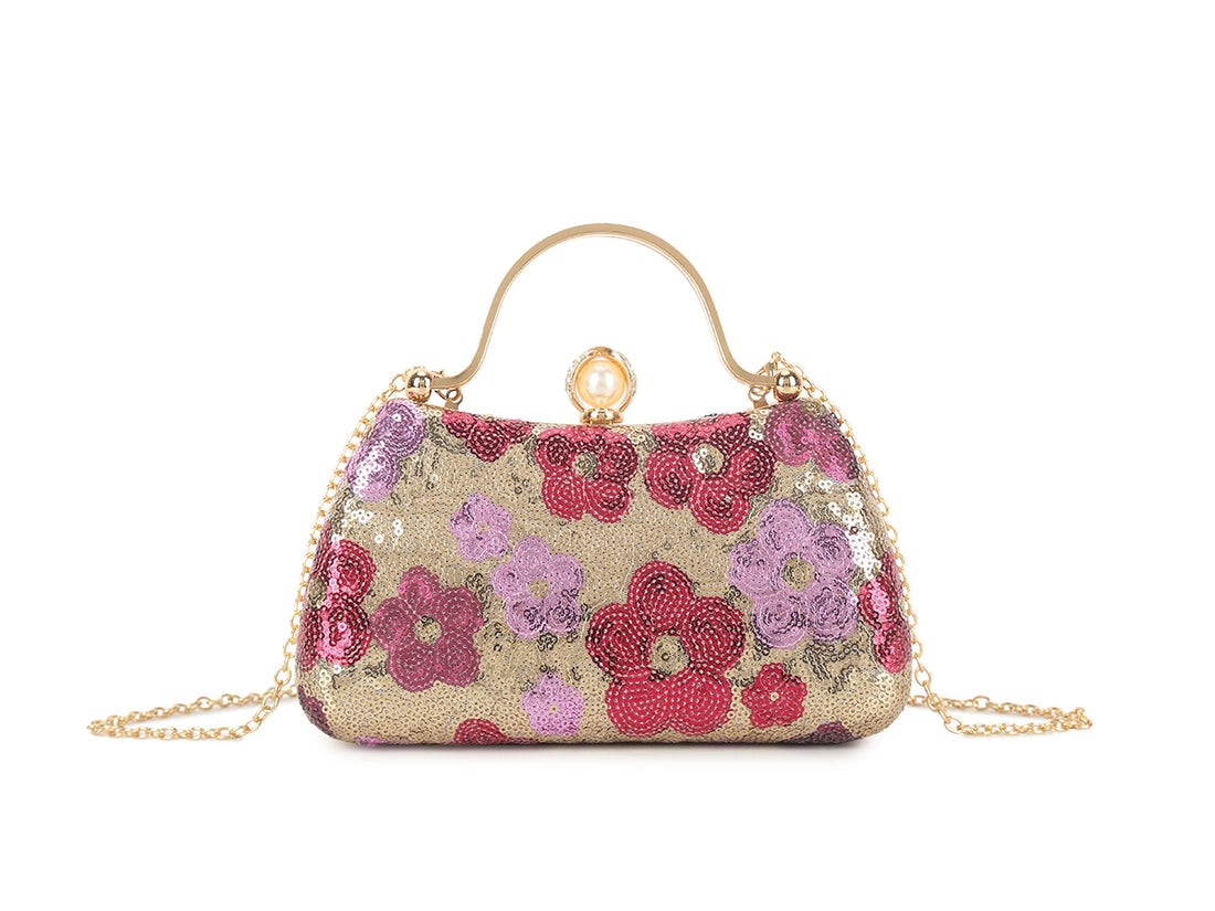 Bolso sin asas floral de lentejuelas para mujer Estuche rígido Noche Fiesta Nupcial Boda Bolso de mano