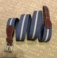 Vintage Dooney  Bourke Leather Stripe Grey Wool Belt - Size 40 - Brass Buckle