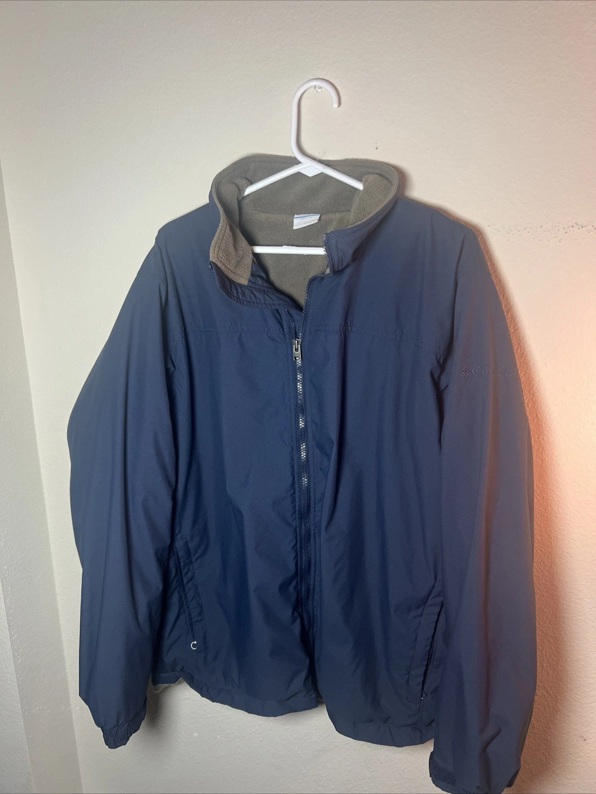 Columbia Navy Blue Fleece-Lined Windbreaker Jacket - Men's Large