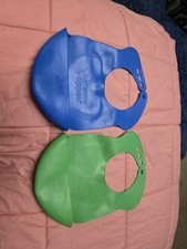 2 Tommee Tippee Boys Easi-Roll Plastic Reusable Bibs Blue Green Crumb Catcher