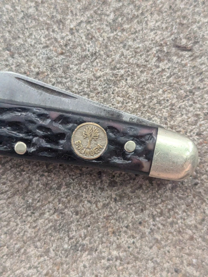 Cuchillo Boker negro mango hueso plantilla vintage de acero al carbono modelo Solingen Foto 3 de 4