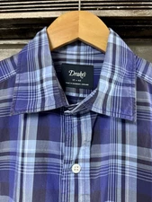 DRAKE’S London blue plaid Two-pocket Workshirt sz. 17/43 Made in England • $345!