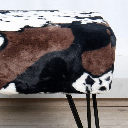 Cow Print Vanity Stool Chair Soft Faux Fur Chair Makeup Stool with 4 Metal Legs - Picture 43 of 74