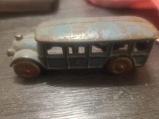 1920s AC Williams  Cast Iron Toy Bus Metal Wheels Blue In Color