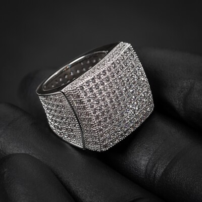Mens Iced Hip Hop Micro Pave Cz Iced White Gold Plated Statement Pinky Ring
