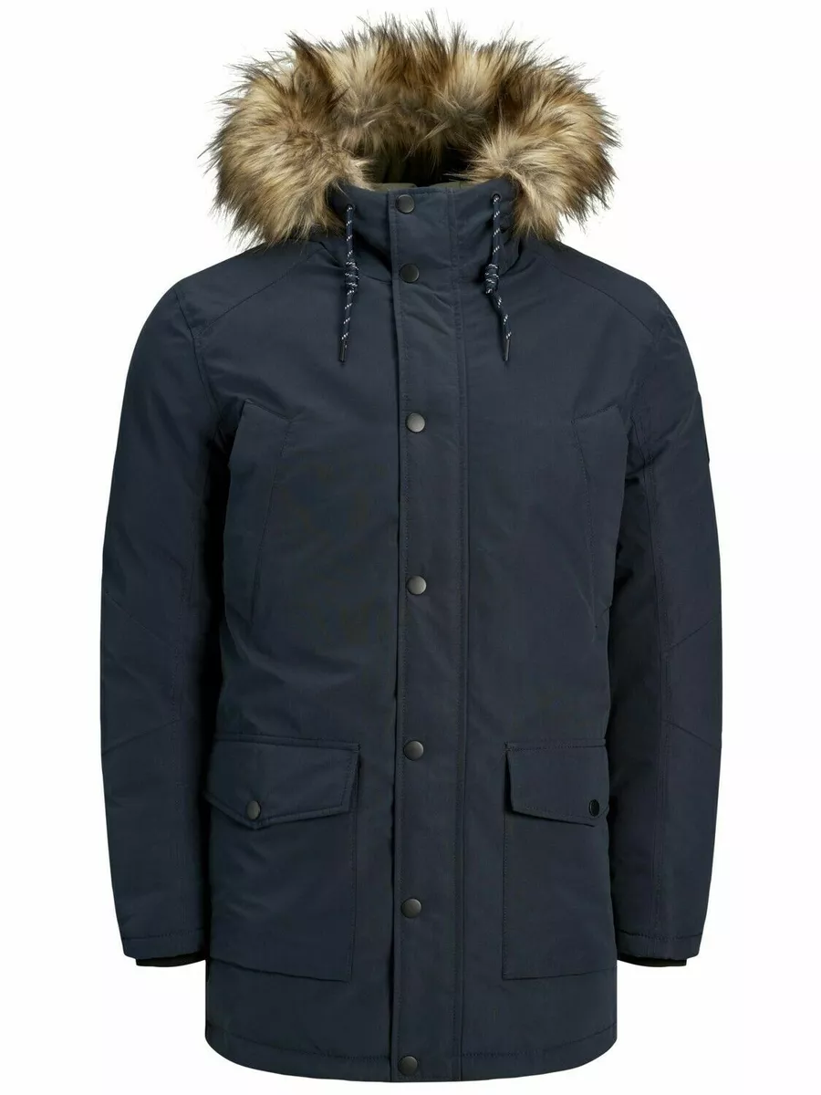 Jack & jones originals parka with sales removable faux fur hood in navy