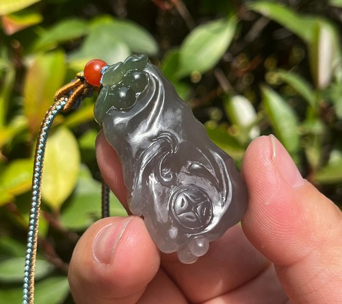 CERTIFIED 22g 100% NATURAL XIN JIANG PURPLE&GREEN JADE HAND CARVED BUDDHA&LOTUS - Picture 23 of 24