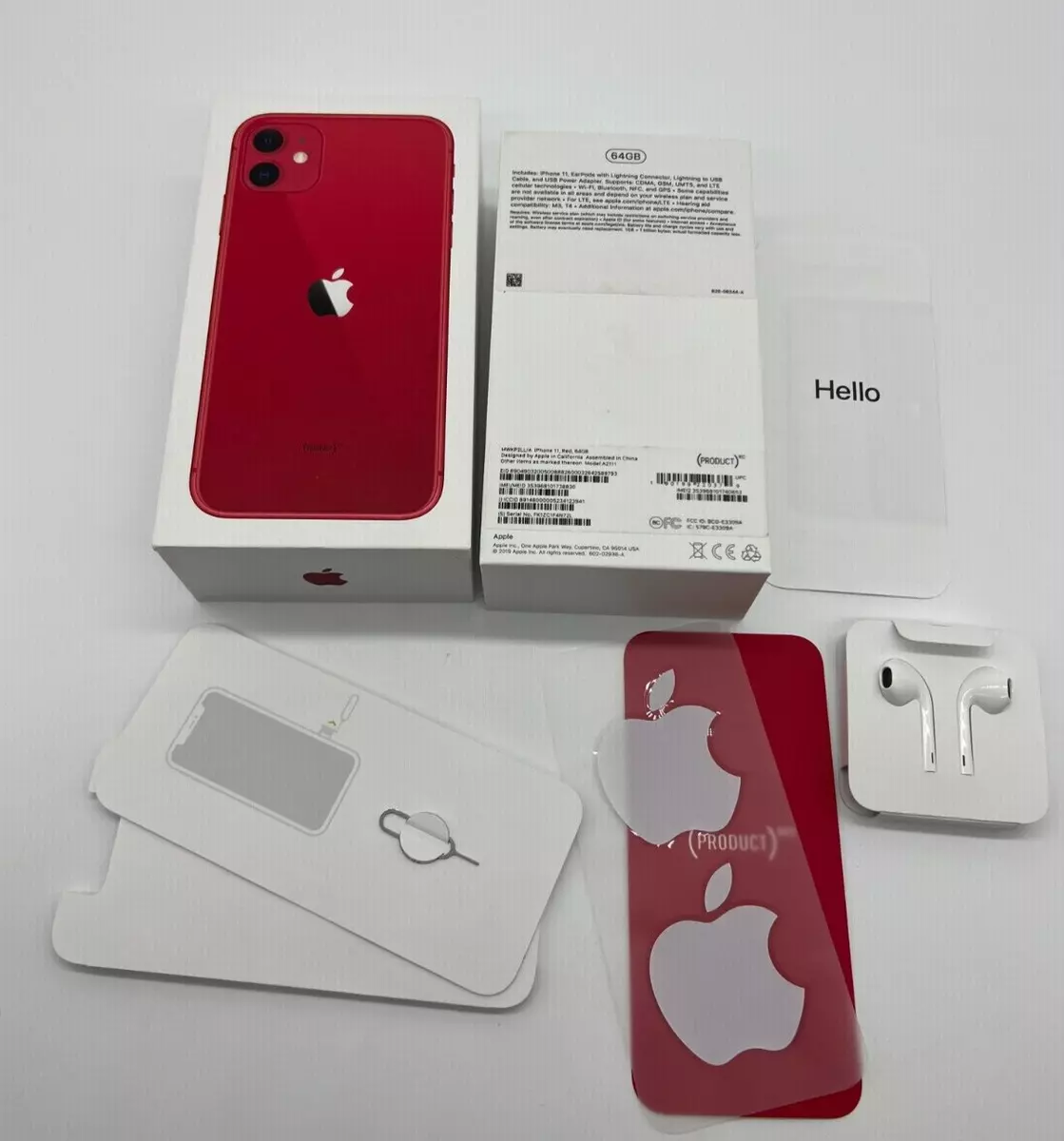 Apple iPhone 11 Empty Retail Box 64GB Product Red + EarPods Stickers & Inserts