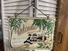 Welcome to the Luau Vintage Metal Decorative Sign Luau Tiki Bar Pool Beach Decor