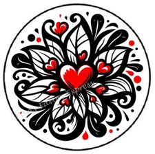 BLACK FLOWER WITH RED HEART ENVELOPE SEALS LABELS STICKERS PARTY FAVORS