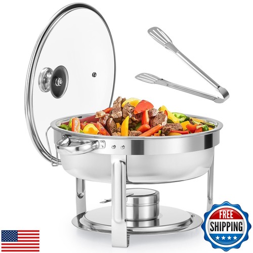 WILPREP Chafing Dish Buffet Set, 6 qt Round Chafer for Catering with Glass Li