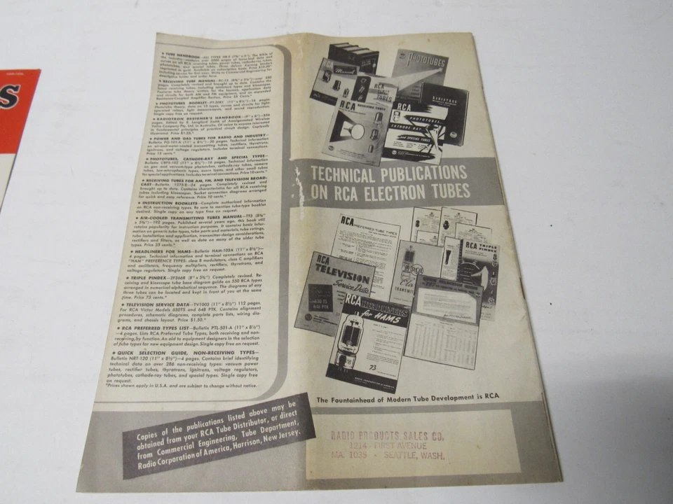RCA Receiving Tubes AM FM & Television c 1950 + RCA Headliners for Hams c 1950 - Image 4 of 4
