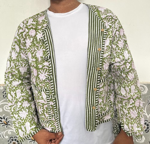 Indian Green Women Clothing Jacket Handmade 100%Cotton Printed Stylish Jacket