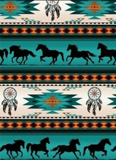 Tucson Southwest Horse Fabric 1 yd x 44" Cotton.BTY  Turqoise  GORGEOUS  Fast Ship
