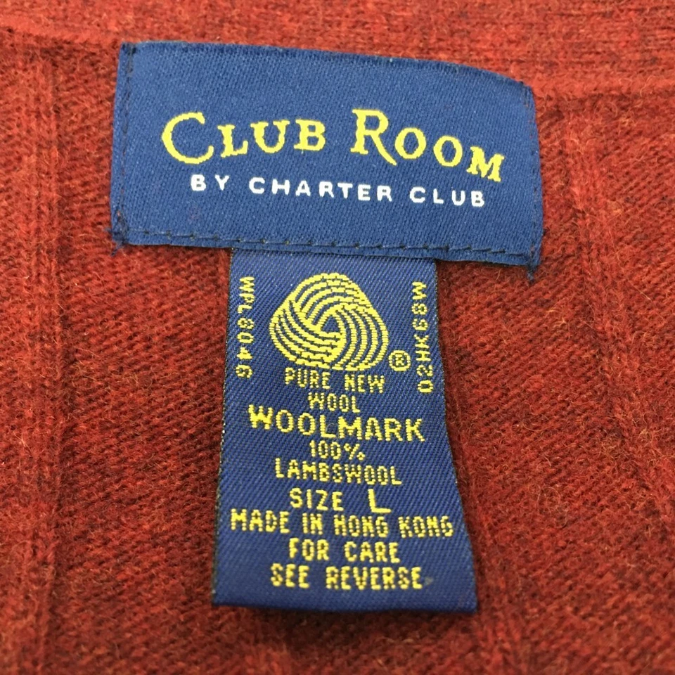 Chaleco suéter con botones 100 % lana de cordero Club Room para hombre grande rojo abuelo de colección HK Foto 4 de 4