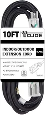 12 Gauge 3 Prong SJTW Heavy Duty Extension Cord Lighted Outdoor 12/3 Cord Black